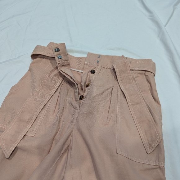 Sandro Paris Blush Pink wide Trousers  38 US sz 6 tie belt high waist button fly - Picture 8 of 12